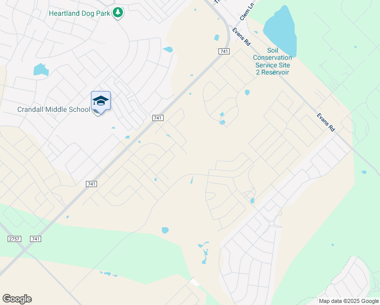map of restaurants, bars, coffee shops, grocery stores, and more near 2708 Bronte Boulevard in Crandall