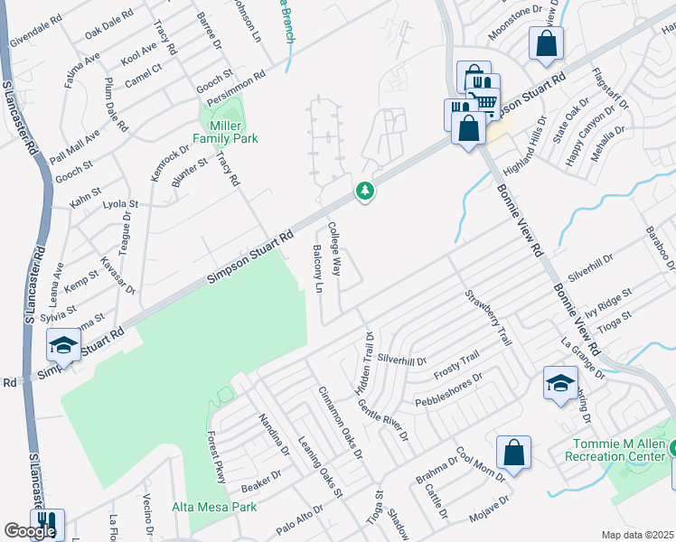 map of restaurants, bars, coffee shops, grocery stores, and more near 6203 College Way in Dallas