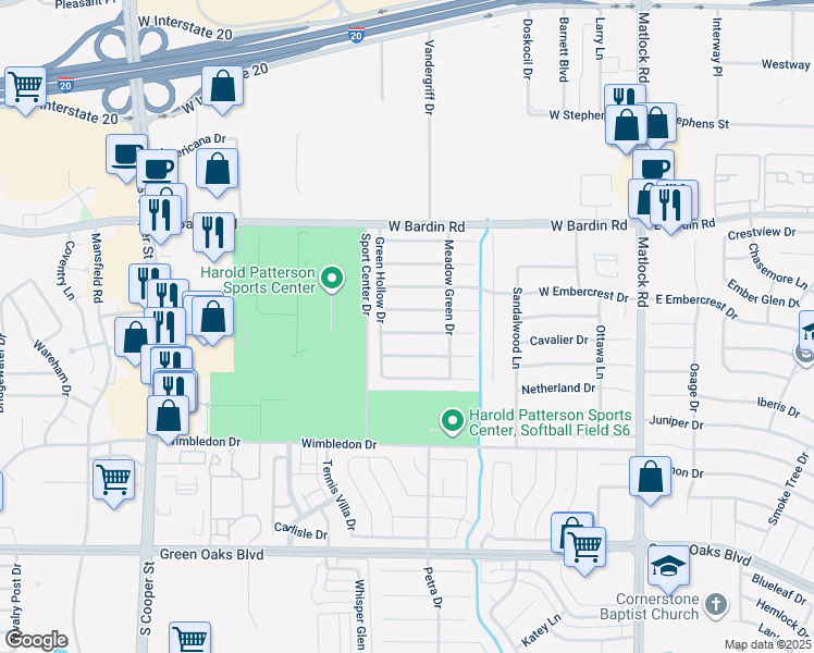 map of restaurants, bars, coffee shops, grocery stores, and more near 923 Flagstone Drive in Arlington
