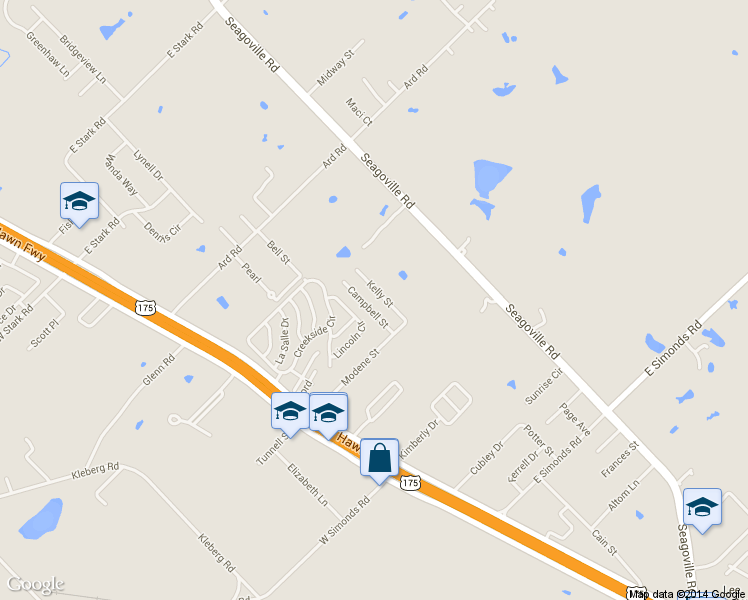map of restaurants, bars, coffee shops, grocery stores, and more near 85 Kelly Street in Seagoville