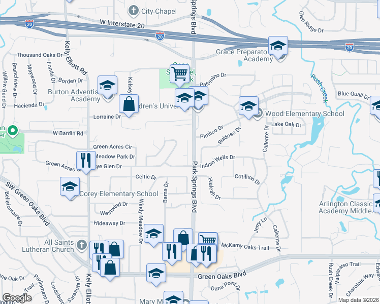 map of restaurants, bars, coffee shops, grocery stores, and more near 4815 Sugar Tree Court in Arlington