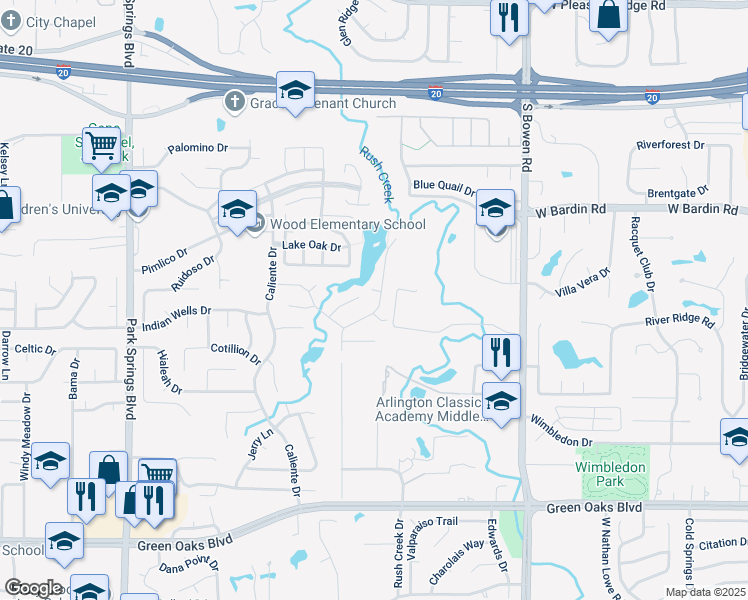 map of restaurants, bars, coffee shops, grocery stores, and more near 3002 Clear Lake Court in Arlington