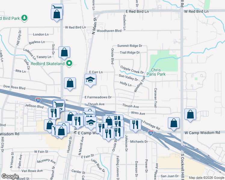 map of restaurants, bars, coffee shops, grocery stores, and more near 1019 Oriole Blvd in Duncanville