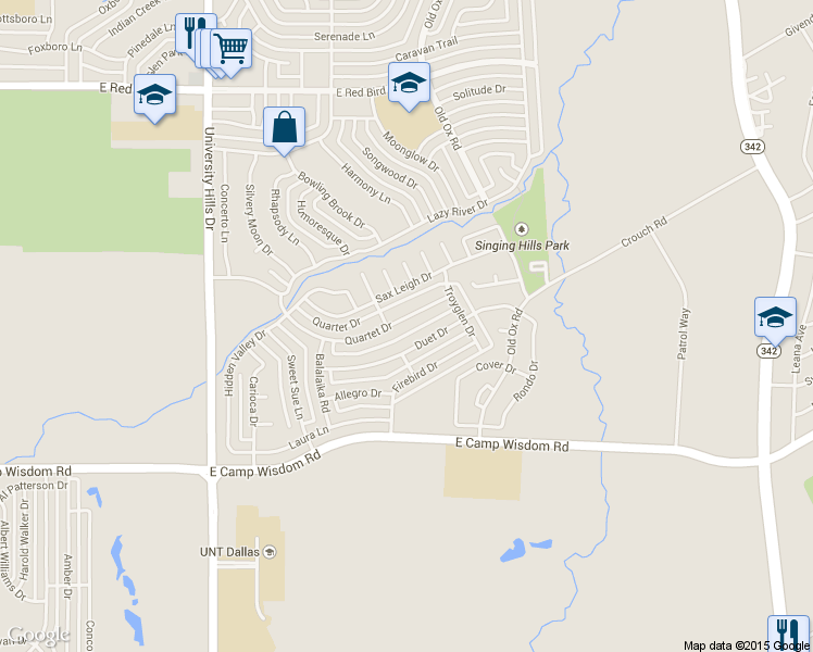 map of restaurants, bars, coffee shops, grocery stores, and more near 1516 Quartet Dr in Dallas