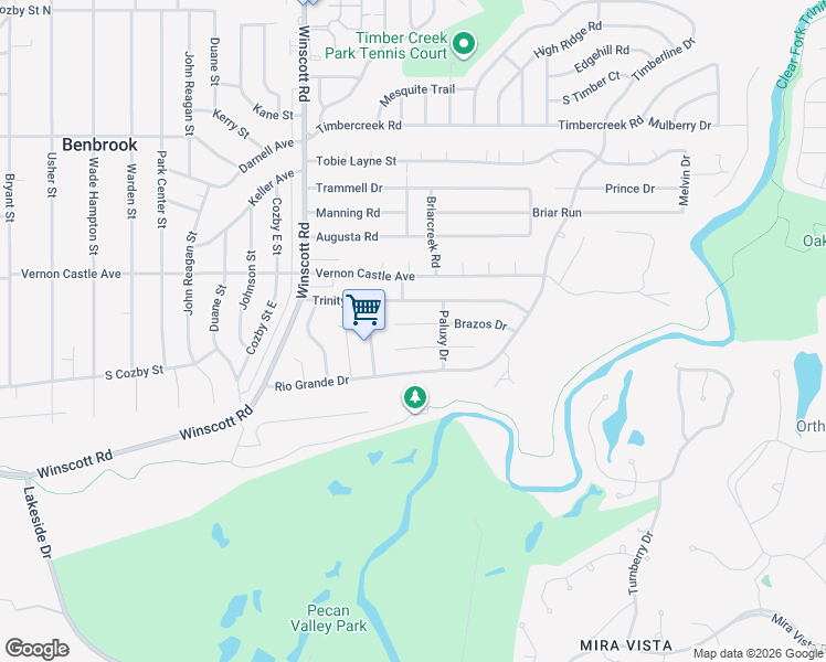 map of restaurants, bars, coffee shops, grocery stores, and more near 1208 Brazos Drive in Benbrook