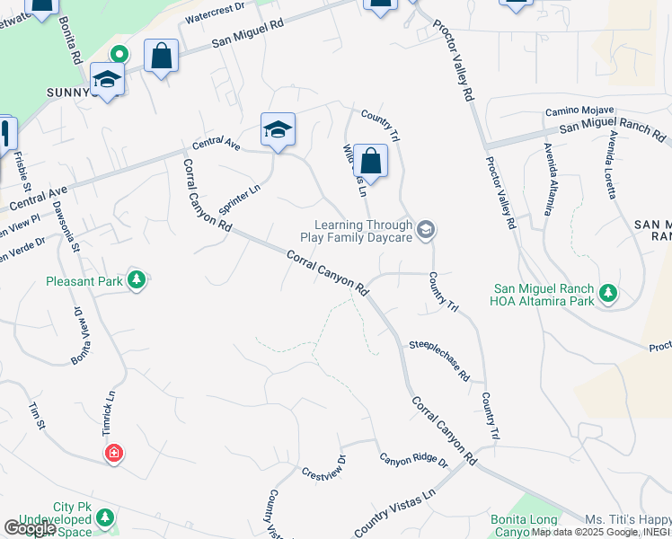 map of restaurants, bars, coffee shops, grocery stores, and more near 3925 Corral Canyon Road in Bonita