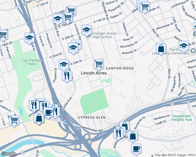 map of restaurants, bars, coffee shops, grocery stores, and more near 2775 Chaffee Street in National City