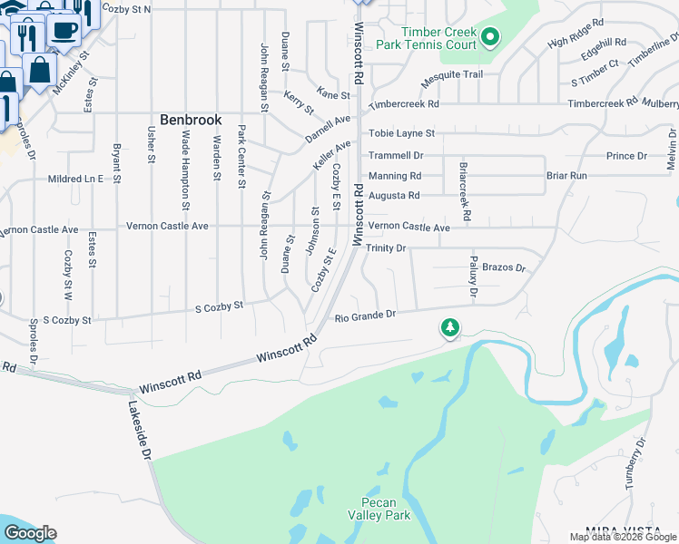 map of restaurants, bars, coffee shops, grocery stores, and more near 1216 Winscott Rd in Benbrook