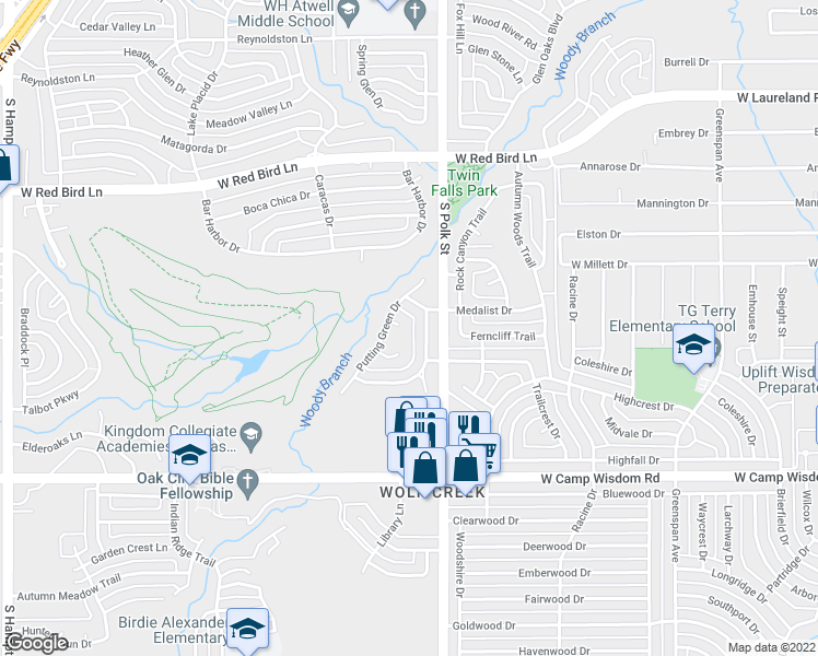 map of restaurants, bars, coffee shops, grocery stores, and more near 6632 Divot Circle in Dallas