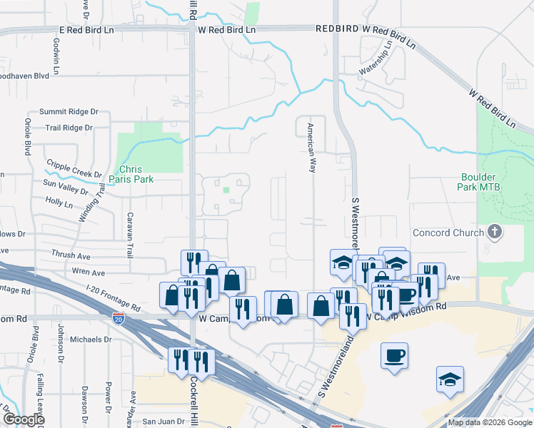 map of restaurants, bars, coffee shops, grocery stores, and more near 6632 Maryibel Circle in Dallas