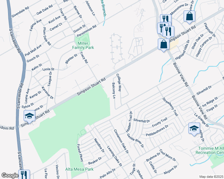 map of restaurants, bars, coffee shops, grocery stores, and more near 6163 Balcony Lane in Dallas