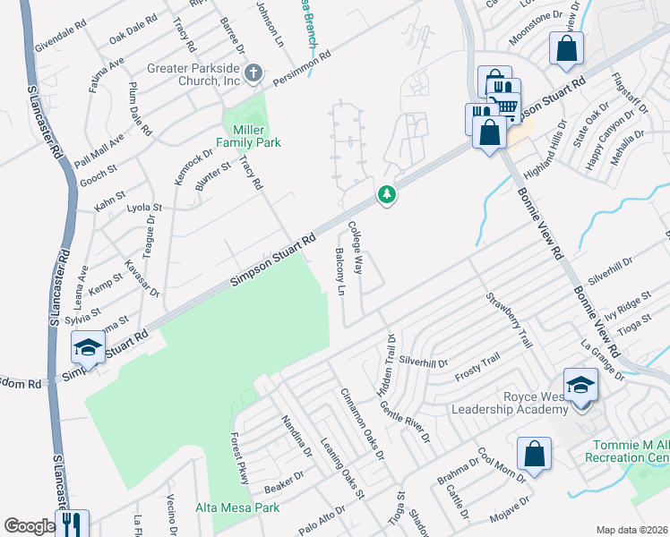 map of restaurants, bars, coffee shops, grocery stores, and more near 6163 Balcony Lane in Dallas