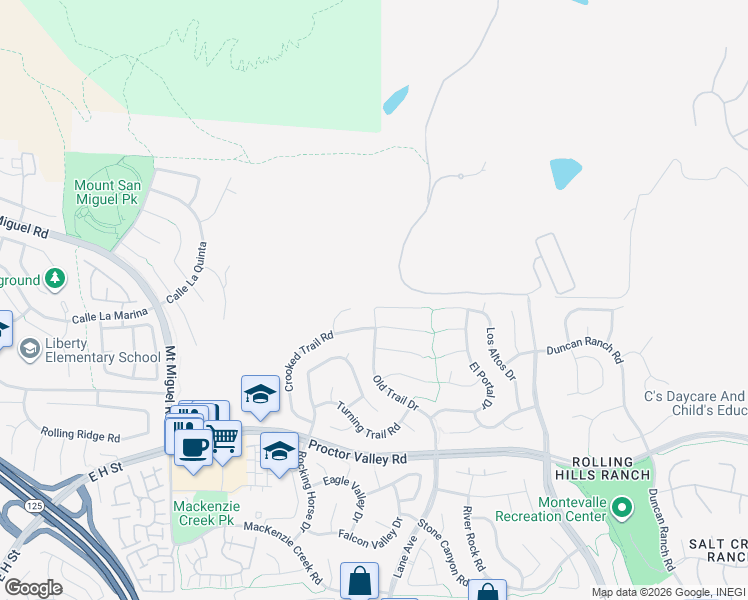 map of restaurants, bars, coffee shops, grocery stores, and more near 2535 North Trail Court in Chula Vista