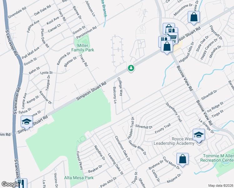 map of restaurants, bars, coffee shops, grocery stores, and more near 6203 College Way in Dallas