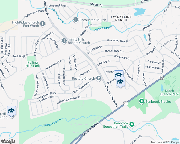 map of restaurants, bars, coffee shops, grocery stores, and more near 10313 Trevino Lane in Benbrook