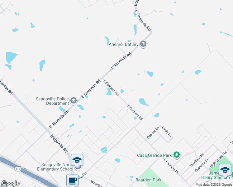 map of restaurants, bars, coffee shops, grocery stores, and more near 1801 E Farmers Rd in Seagoville