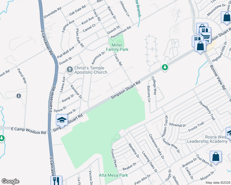 map of restaurants, bars, coffee shops, grocery stores, and more near 2837 Simpson Stuart Road in Dallas