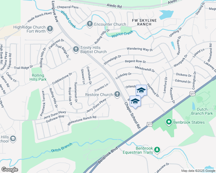 map of restaurants, bars, coffee shops, grocery stores, and more near 10313 Trevino Lane in Benbrook