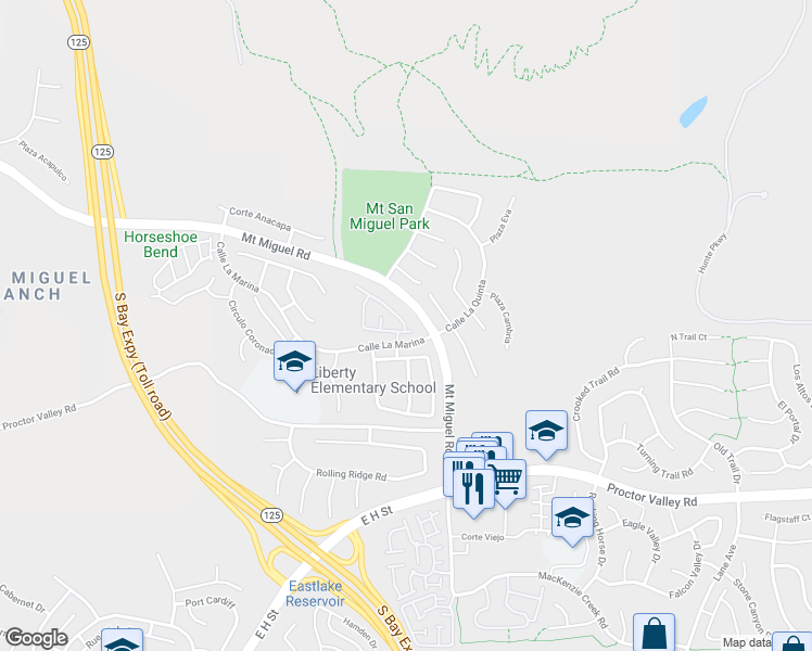 map of restaurants, bars, coffee shops, grocery stores, and more near 2282 Alicante Cove in Chula Vista