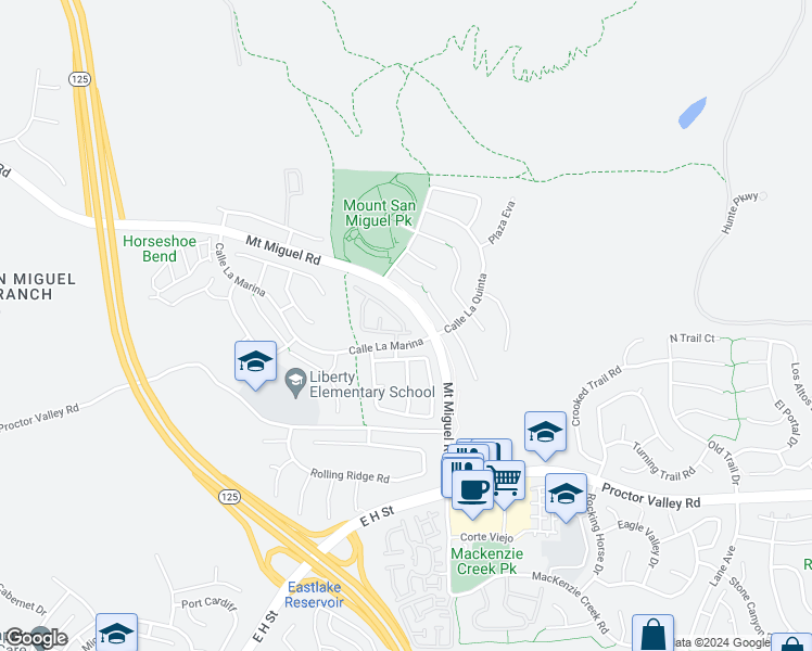 map of restaurants, bars, coffee shops, grocery stores, and more near 2280 Alicante Cove in Chula Vista