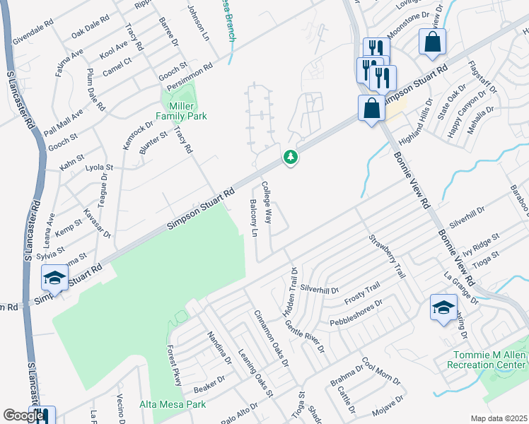 map of restaurants, bars, coffee shops, grocery stores, and more near 6203 College Way in Dallas