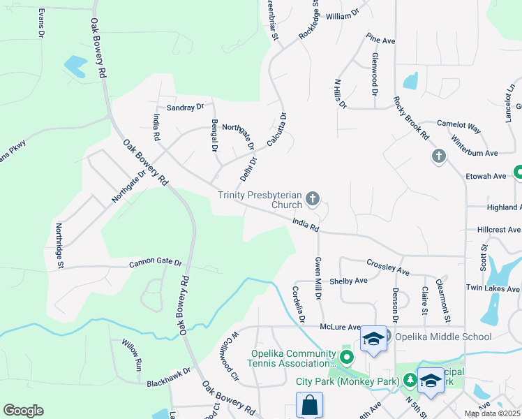 map of restaurants, bars, coffee shops, grocery stores, and more near 1241-1337 India Road in Opelika