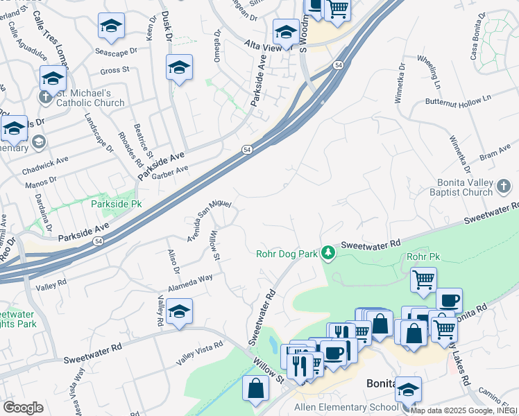 map of restaurants, bars, coffee shops, grocery stores, and more near 4028 Bardaguera Place in Bonita