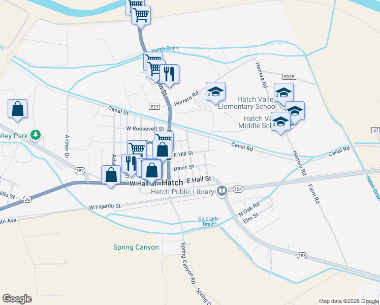 map of restaurants, bars, coffee shops, grocery stores, and more near 321 Davis Street in Hatch