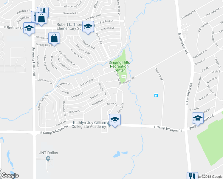map of restaurants, bars, coffee shops, grocery stores, and more near 6912 Troyglen Drive in Dallas