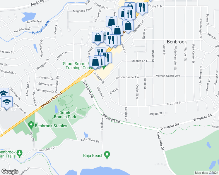 map of restaurants, bars, coffee shops, grocery stores, and more near 215 Vernon Castle Avenue in Benbrook