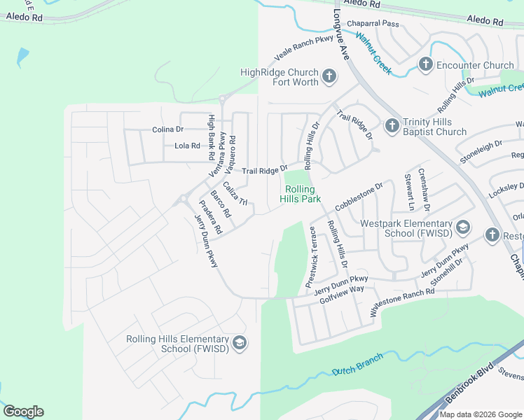 map of restaurants, bars, coffee shops, grocery stores, and more near Prestwick Terrace in Benbrook