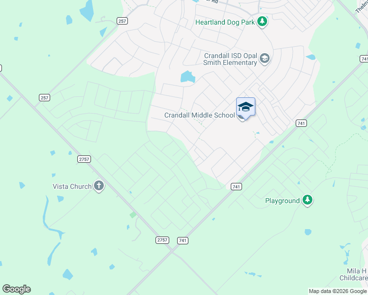 map of restaurants, bars, coffee shops, grocery stores, and more near 3684 Hometown Boulevard in Crandall