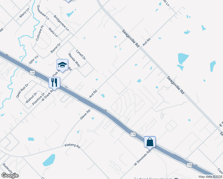 map of restaurants, bars, coffee shops, grocery stores, and more near 2612 Pearl in Seagoville