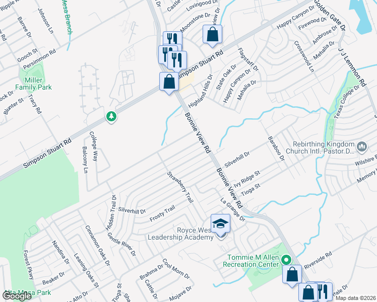 map of restaurants, bars, coffee shops, grocery stores, and more near 3703 Judge Dupree Drive in Dallas