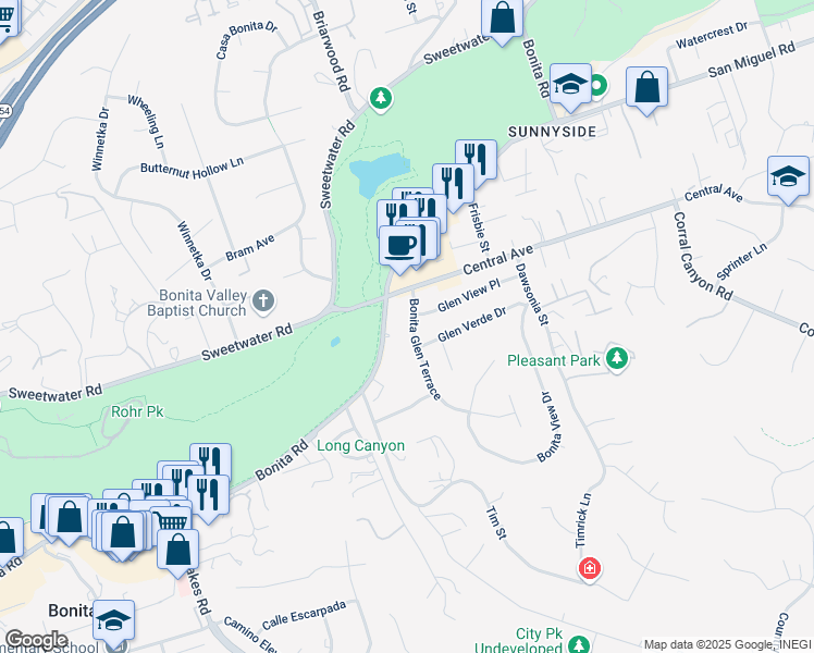 map of restaurants, bars, coffee shops, grocery stores, and more near 3644 Bonita Glen Terrace in Bonita