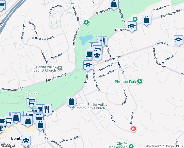 map of restaurants, bars, coffee shops, grocery stores, and more near 3644 Bonita Glen Terrace in Bonita