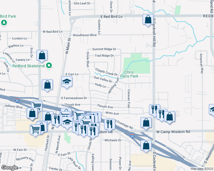 map of restaurants, bars, coffee shops, grocery stores, and more near 547 Holly Lane in Duncanville