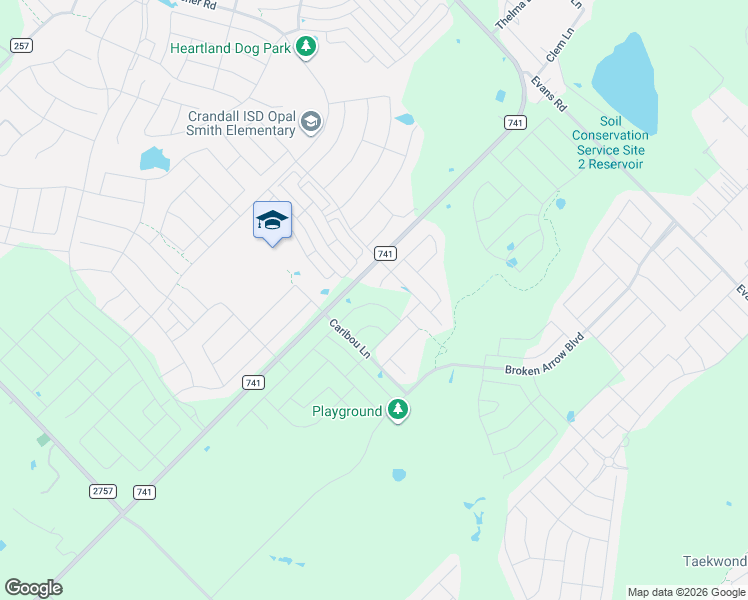map of restaurants, bars, coffee shops, grocery stores, and more near 3749 Farm to Market Road 741 in Crandall