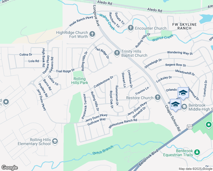 map of restaurants, bars, coffee shops, grocery stores, and more near 7100 Royal Oak Drive in Benbrook