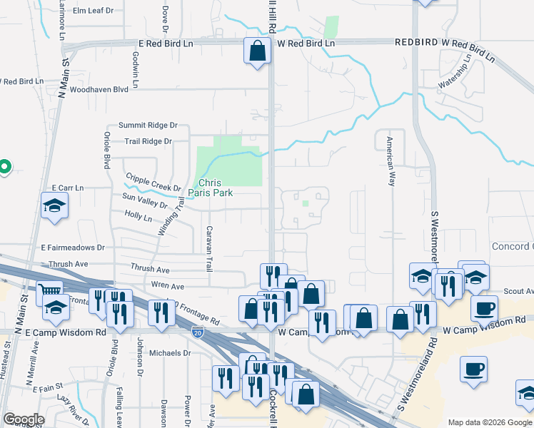map of restaurants, bars, coffee shops, grocery stores, and more near 6500 South Cockrell Hill Road in Dallas