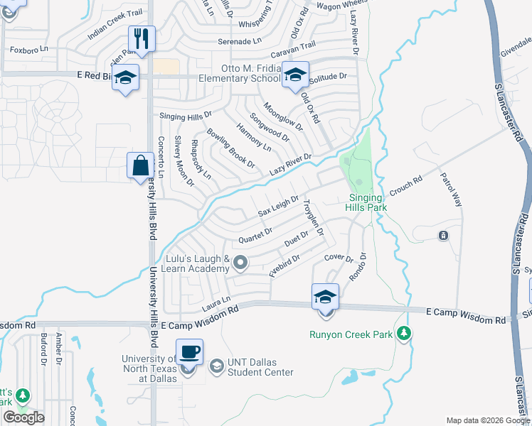 map of restaurants, bars, coffee shops, grocery stores, and more near 6618 Tealglen Drive in Dallas