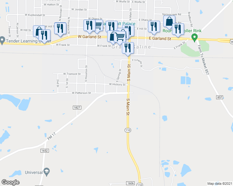 map of restaurants, bars, coffee shops, grocery stores, and more near 300 West Patterson Street in Grand Saline