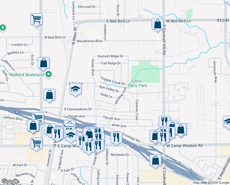 map of restaurants, bars, coffee shops, grocery stores, and more near 551 Sun Valley Drive in Duncanville