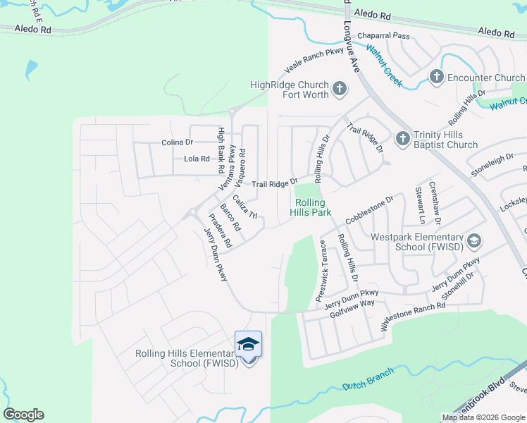 map of restaurants, bars, coffee shops, grocery stores, and more near 10201 Claire Creek Road in Fort Worth
