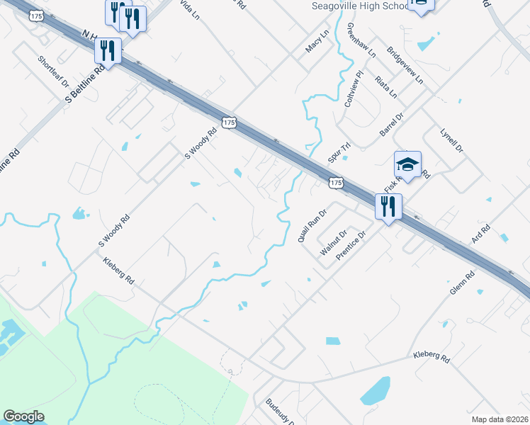 map of restaurants, bars, coffee shops, grocery stores, and more near 1902 South Woody Road in Dallas