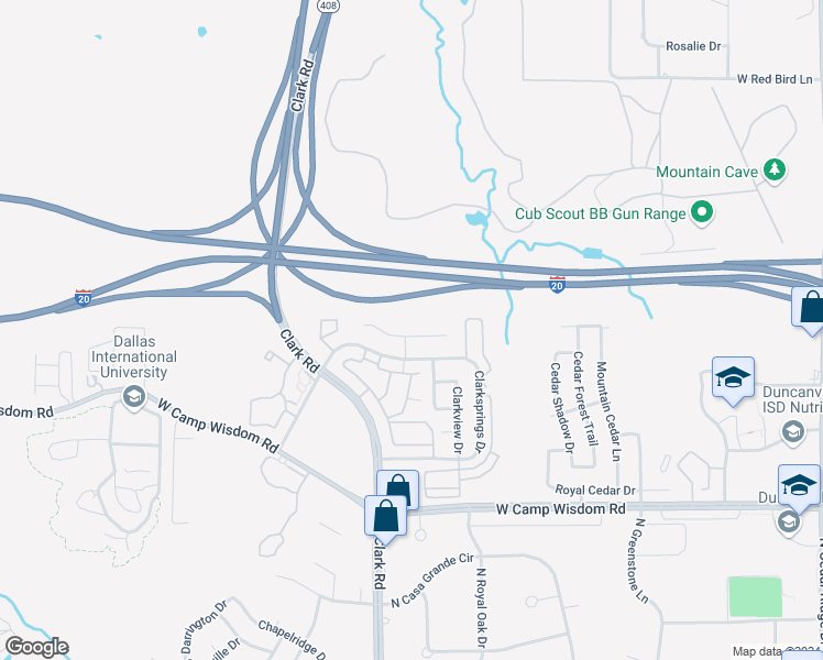 map of restaurants, bars, coffee shops, grocery stores, and more near 6837 Clark Vista Drive in Dallas
