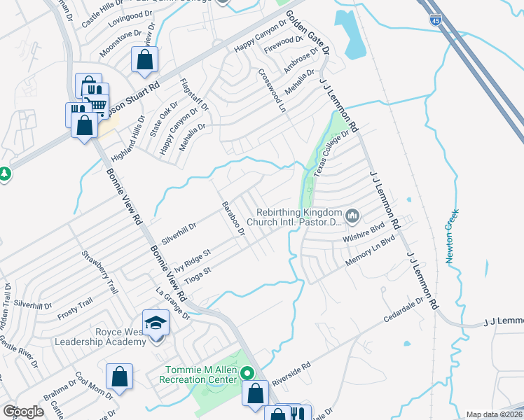 map of restaurants, bars, coffee shops, grocery stores, and more near 1100 Texas College Drive in Dallas