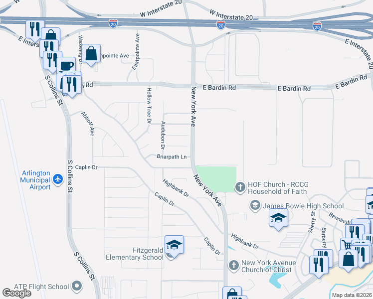 map of restaurants, bars, coffee shops, grocery stores, and more near 1806 Crimson Court in Arlington