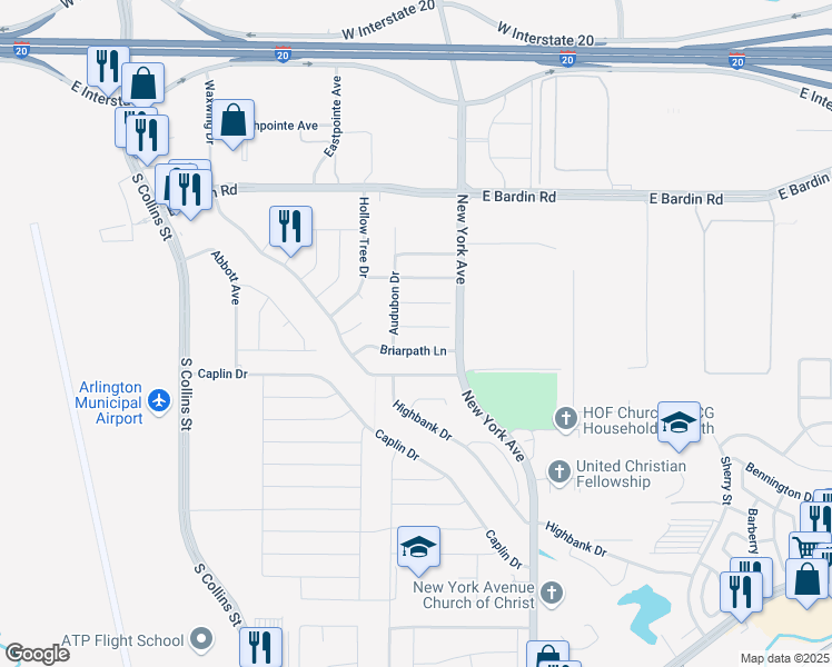 map of restaurants, bars, coffee shops, grocery stores, and more near 1700 Crimson Court in Arlington