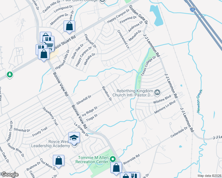 map of restaurants, bars, coffee shops, grocery stores, and more near 6420 Palm Island Street in Dallas